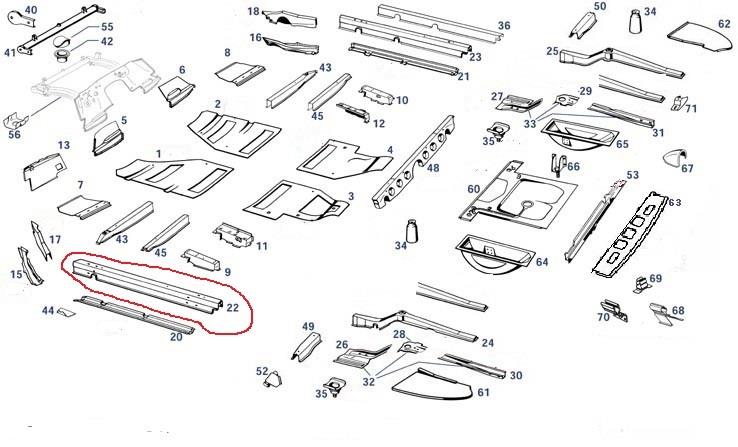 Längsträgerschale oben links Ponton 220 Coupé, Cabrio